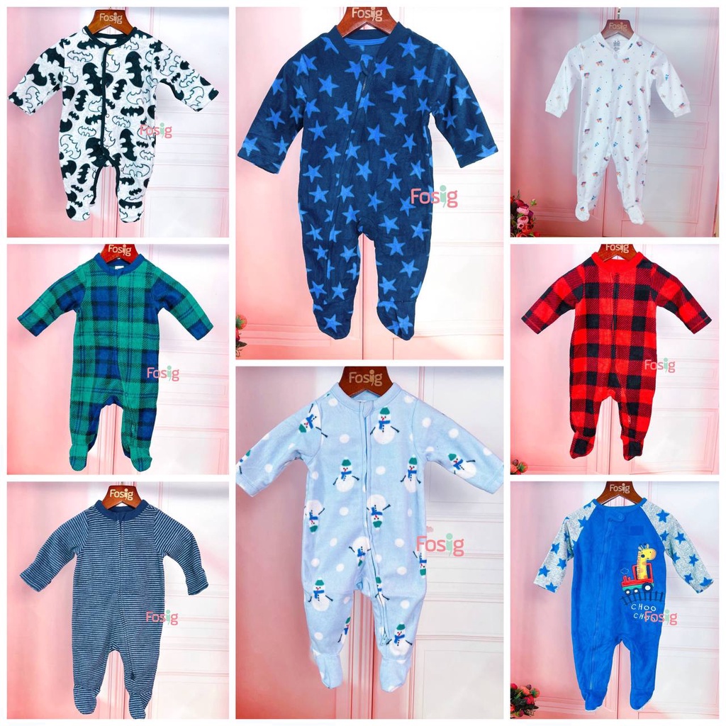 Sleepsuit Nỉ Có Vớ Bé Trai Old Navy, George - Xanh Lá Caro, Xanh Người Tuyết, Caro Đen Trắng, Caro Đỏ, Sọc Đen Batman