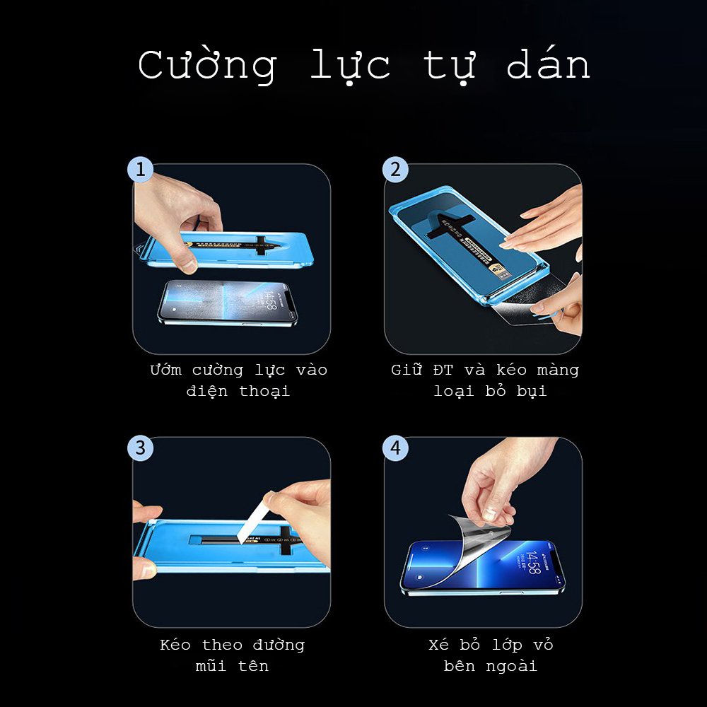 Kính Cường Lực Tự Dán Tự Hút Bụi Cho IP - Có Khung Tự Dán - Có Màng Bảo Vệ Loa - Chính Hãng HD Design