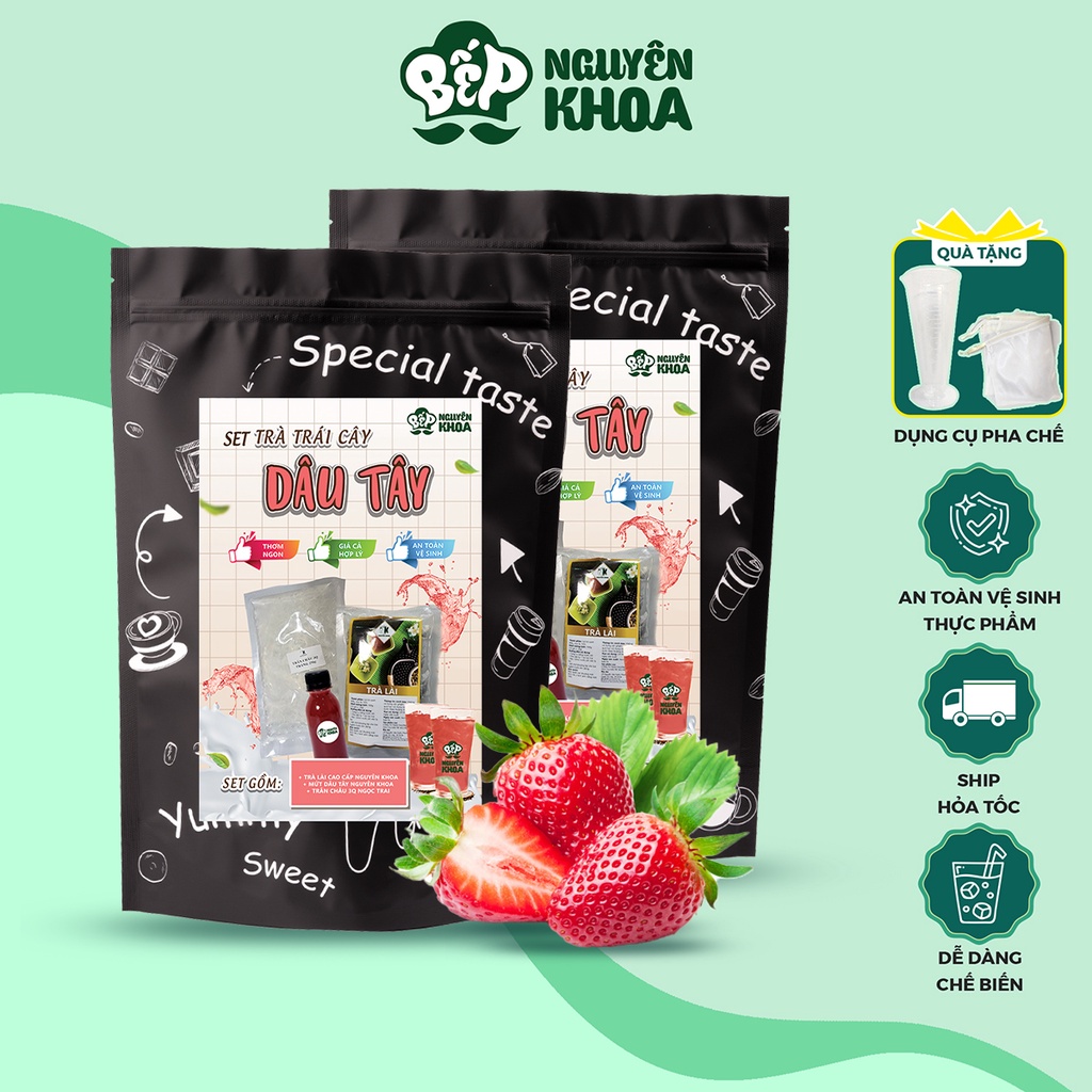 Set nguyên liệu pha trà dâu tây nhiệt đới tại nhà, hấp dẫn, thơm ngon, có thể pha 20-25 ly - BẾP NGUYÊN KHOA