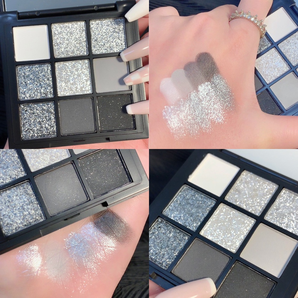 Bảng Phấn Mắt 9 Màu Khói Tông Lì Và Nhũ Kim Tuyến Trang Điểm Mắt Khói