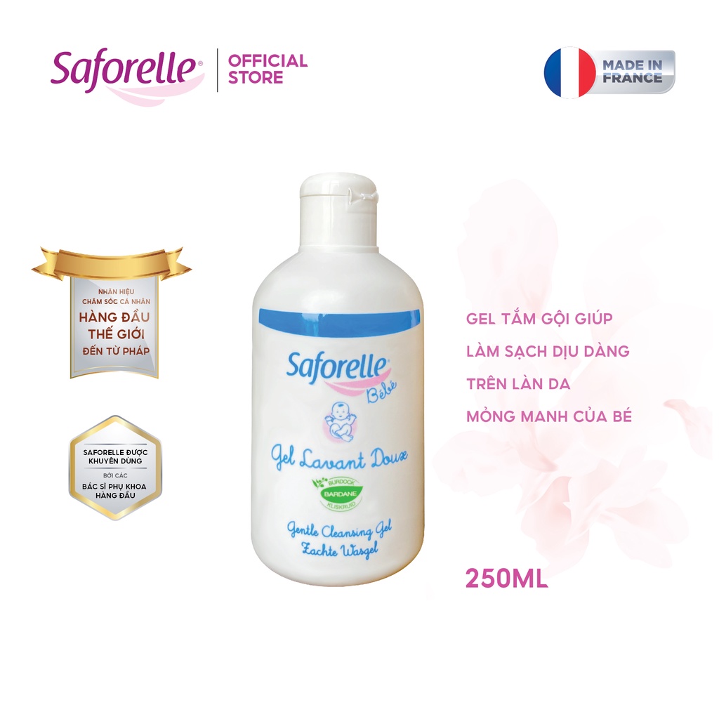 Gel tắm gội cho bé Saforelle BeBe cao cấp giúp làm sạch dịu dàng trên làn da mỏng manh của bé 250ml