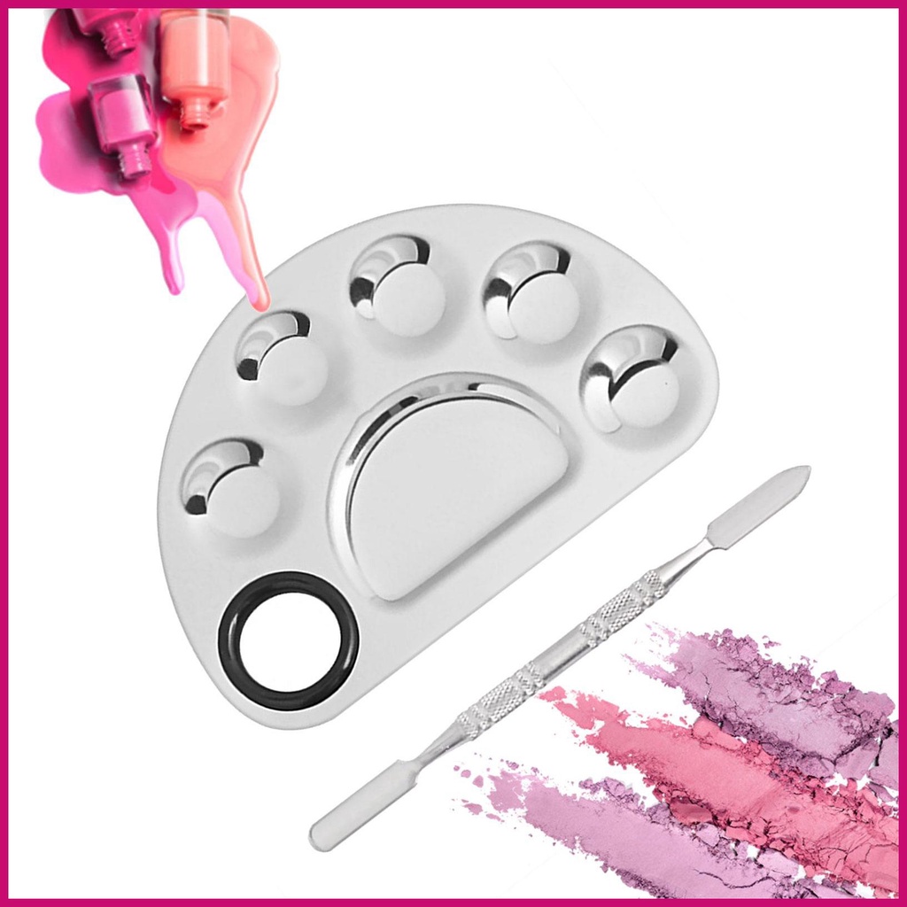 Khay Trộn Phấn Trang Điểm Bằng Thép Không Gỉ Kèm Thìa Tiện Dụng