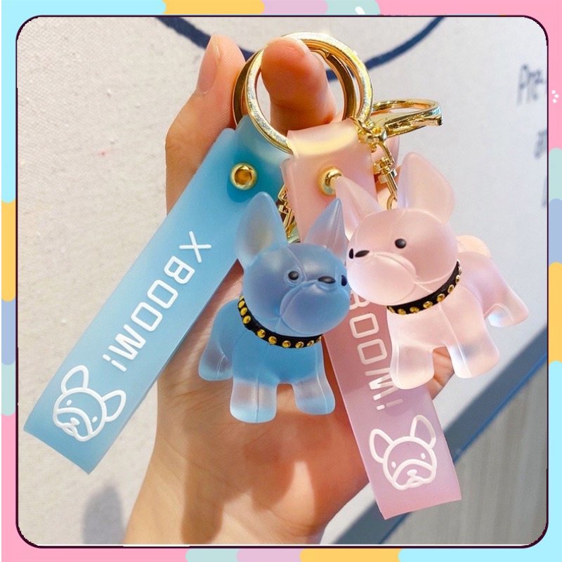 Móc Khoá Bulldog pha lê trong suốt Hàn Quốc đủ màu sắc hot trend móc chìa khóa xe máy móc khoá xe hơi