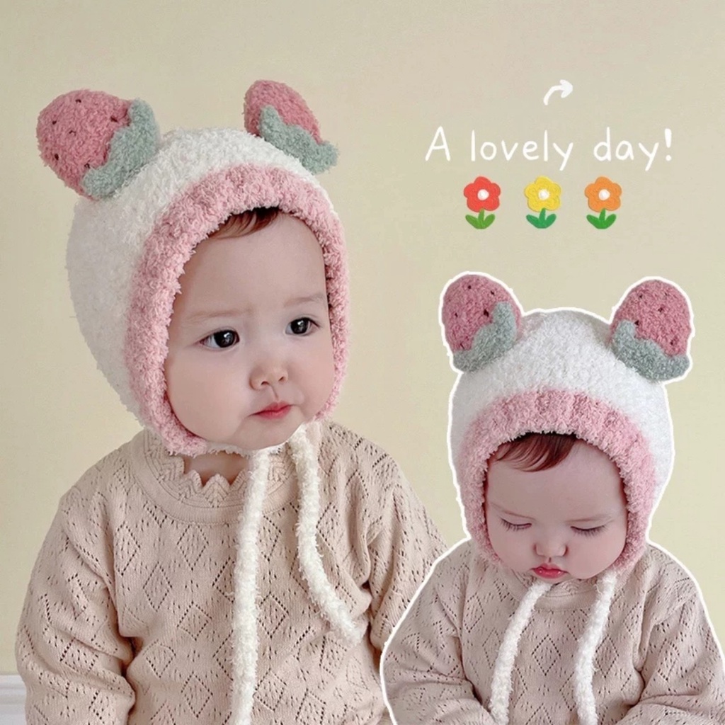 Mũ Len Cho Bé Hình Hoa Quả Có Dây Buộc 6-36 Tháng