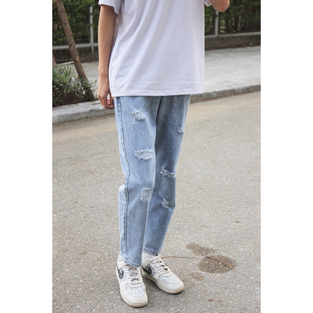 Quần jean baggy nam nữ ống rộng rách pon.mens hà nội hcm