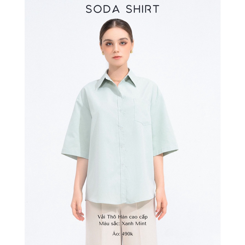 Áo Sơ Mi Ngắn Tay ONMIX - Soda Shirt - Vải Thô Hàn - Màu Xanh Mint