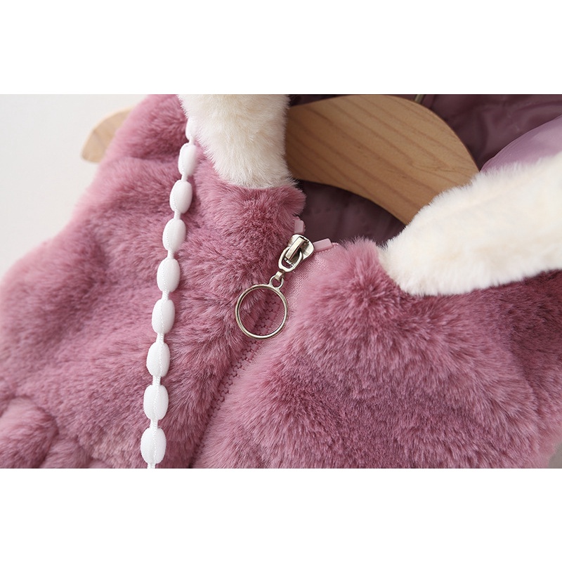 Áo Khoác Lông Cừu Màu Trơn Kèm Túi Đựng Dành Cho Bé Gái 0-3 Tuổi