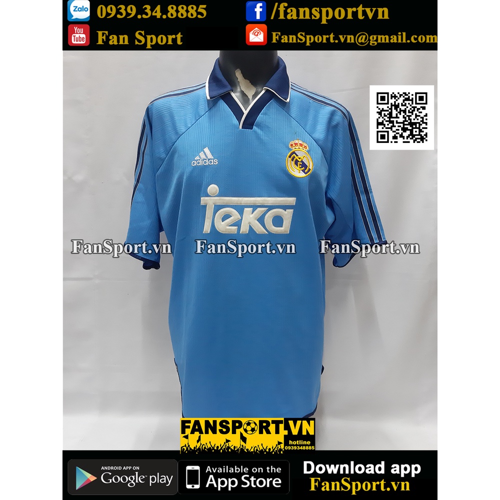 Áo đấu bóng đá Real Madrid 1999 2000 third blue shirt jersey L906400 Adidas size L Vintage classsic