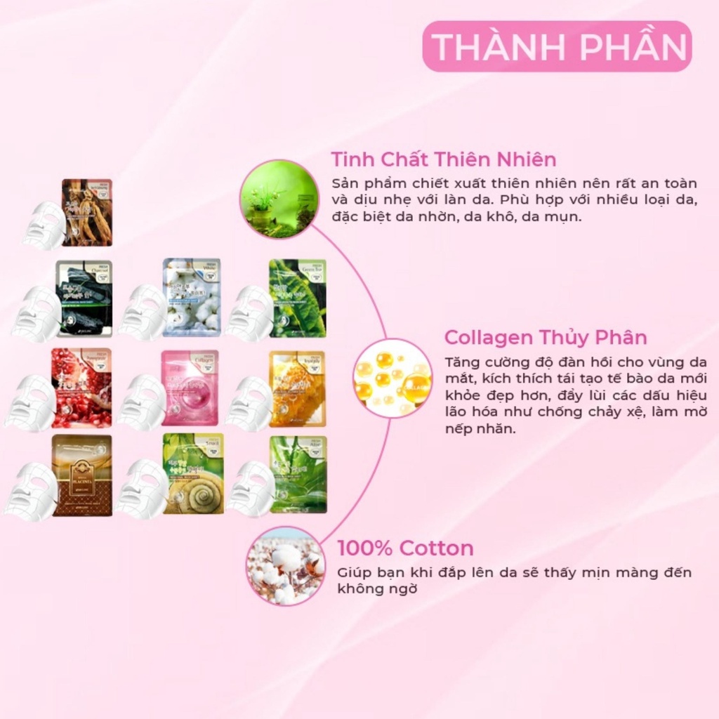Combo 10 Mặt Nạ Giấy Clinic 3W Clinic Fresh Mask Sheet Dưỡng Da Trắng Sáng 23ml/Miếng
