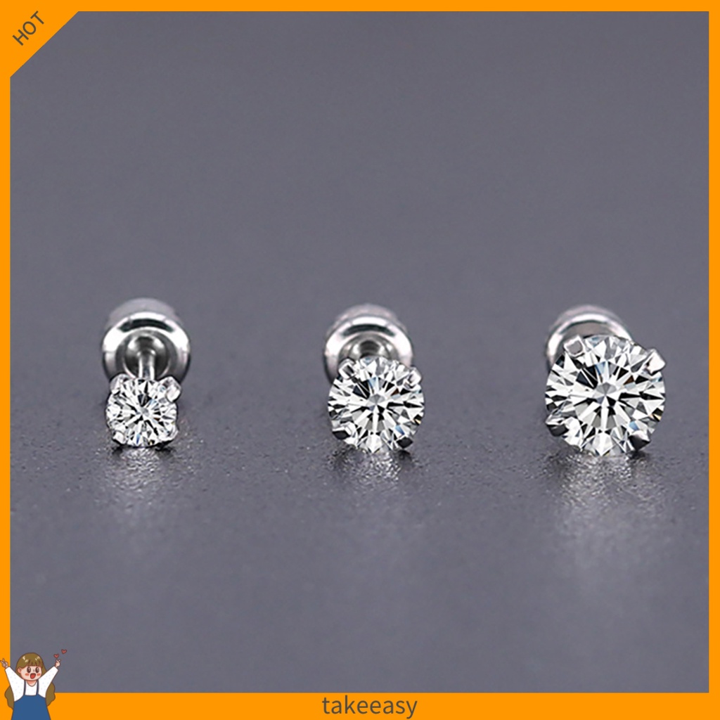Bông Tai Thép Titan Đính Đá Zircon Tròn Thời Trang Cho Nam Và Nữ