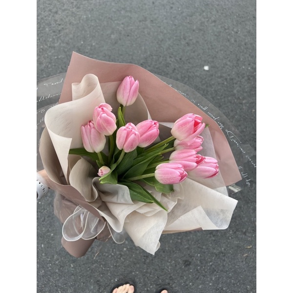 Bó hoa tulip hồng nhạt nhập khẩu, hoa tươi tặng sinh nhật, tặng dịp anniversary| Hoa tươi
