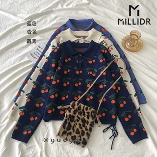 Áo Sweater Dệt Kim Tay Dài Dáng Rộng Hoạ Tiết Trái Cam