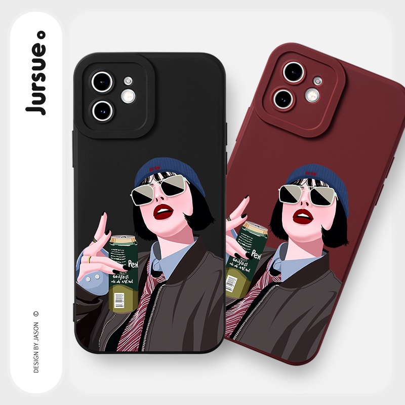 Ốp lưng JURSUE mềm dẻo hình độc lạ ngầu đen Cho iPhone 14 13 12 11 Pro Max SE 2020 X XR XS 8 7 ip 6S 6 Plus Y2489