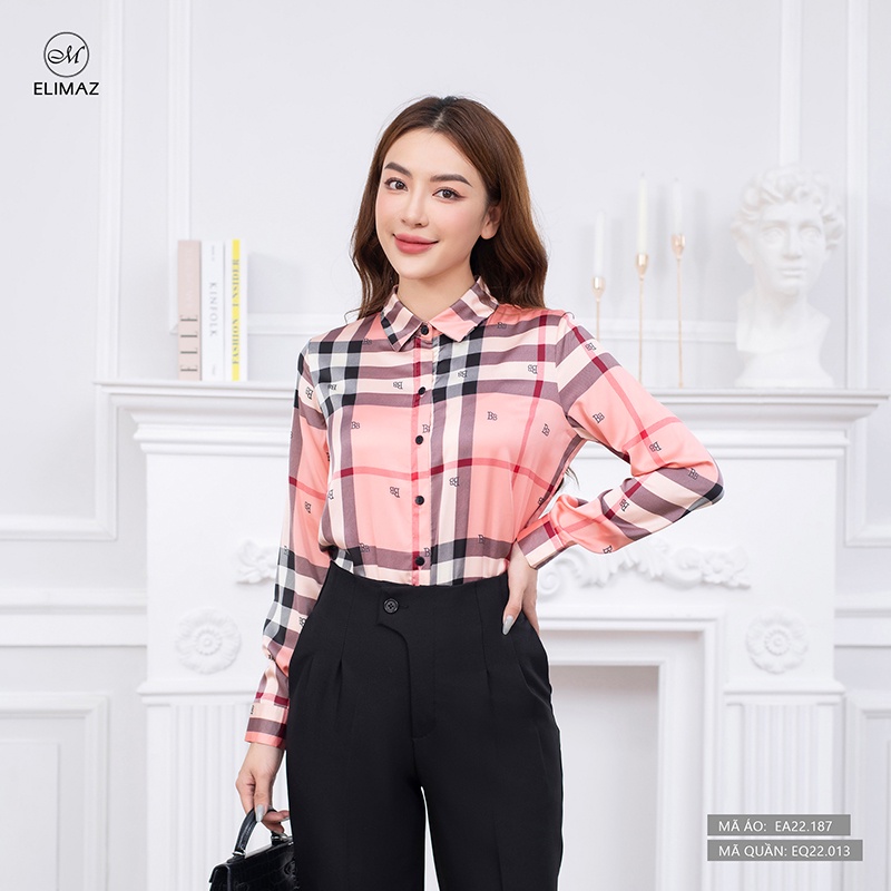 Sơ Mi Nữ [ ELIMAZ ] Áo Sơ Mi Nữ Công Sở Cổ Đức Trơn Burberry, 2 màu, EA22.187