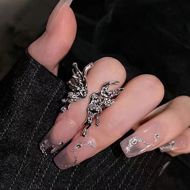 Ygt Nhẫn Hở Y2k Hình Bướm Bằng Kim Loại Dạng Lỏng Phong Cách Gothic Cá Tính Cho Nữ