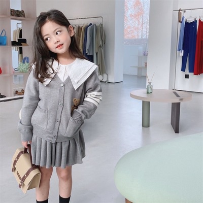 Set váy BÉ GÁI Goose kèm áo len Cardigan thu đông chất liệu len cao cấp nặng động đáng yêu từ 2 3 4 5 6 7 8 9 tuổi