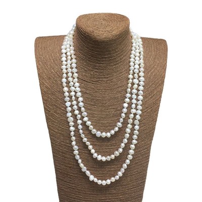 Chuỗi Đeo Cổ Ngọc Trai 150cm Hạt Dẹt Màu Trắng Cổ Điển, Thanh Lịch, Sang Trọng - Ngọc Trai Trường Thịnh