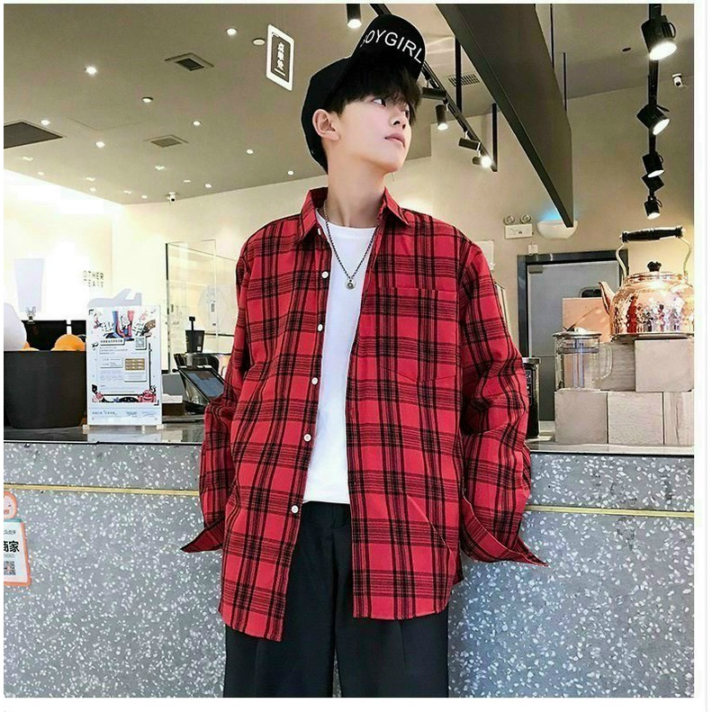 Áo sơ mi caro nam dài tay - Áo sơ mi caro khoác ngoài nam Form Rộng Chất Vải nỉ Mỏng Kiểu Dáng Basic TTS057