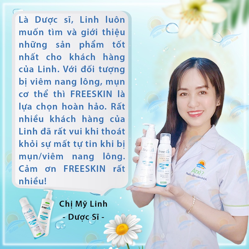 Xịt viêm nang lông Freeskin, Giảm viêm nang lông, mụn lưng, ngực mông, mờ thâm sáng da- Chai 80ml shop Hello Sun