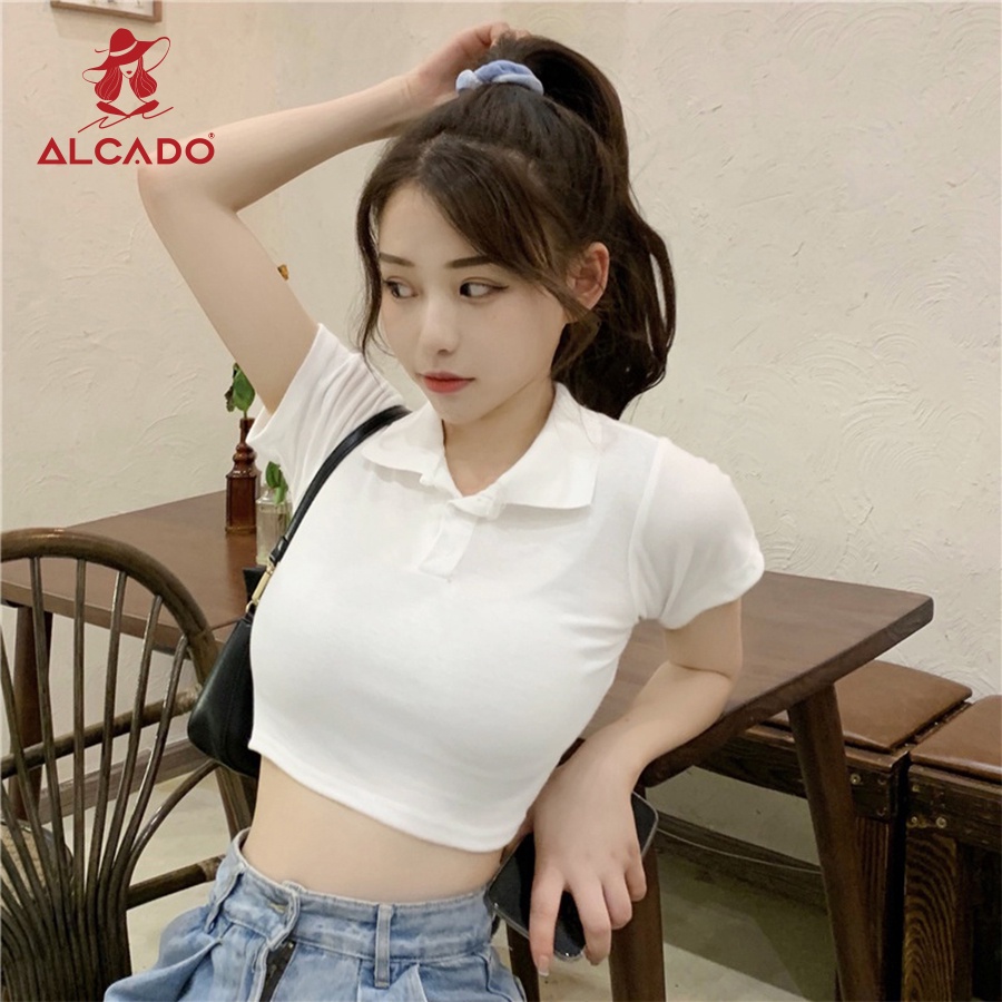 Áo Croptop Nữ Tay Ngắn Có Cổ polo Form Rộng Polo Phông Cổ Bẻ Thun Cotton Co Giãn 4 Chiều