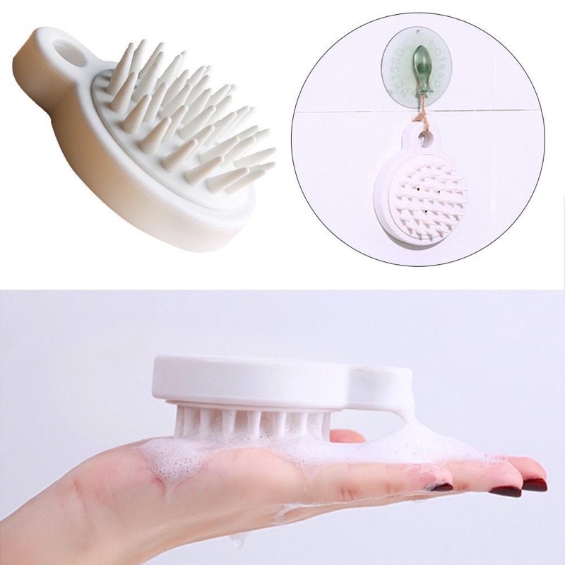Lược Gội Đầu Silicon Massage Đầu , Lược Bàn Chải Tóc Cao Su Mềm Màu Trắng Giúp Thư Giãn Da Khi Tắm