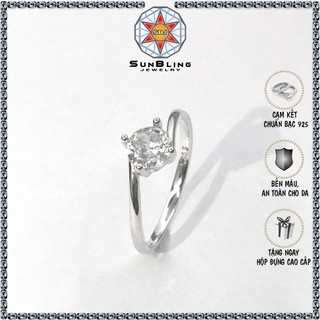 Nhẫn bạc nữ sunbling 1 hột 4 chấu đai xoắn, nhẫn nữ bạc 925 đính đá cz sb4478