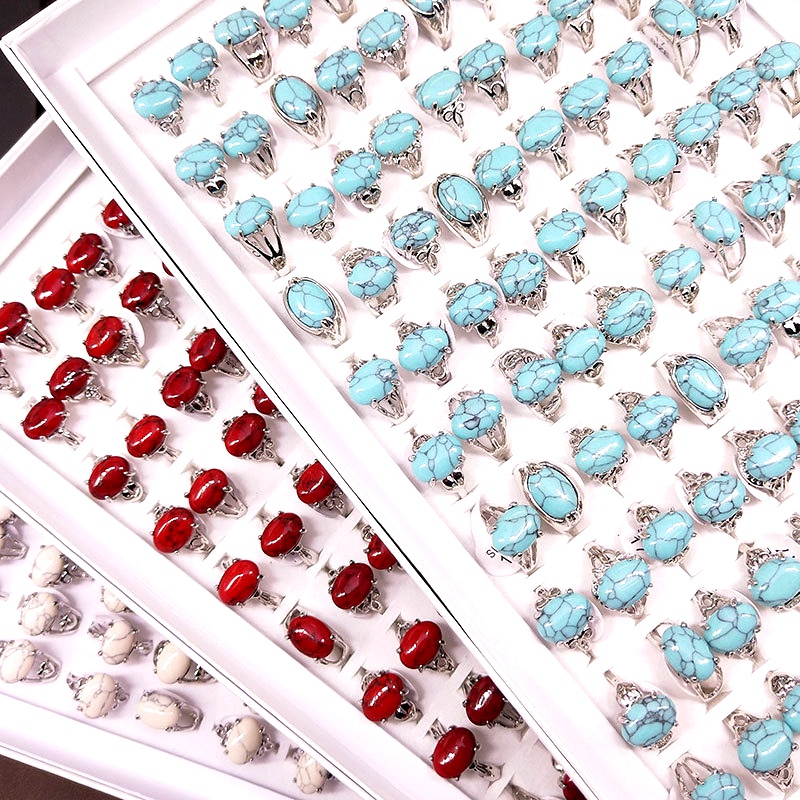 Mới Set 20 Nhẫn Đính Đá Ngọc Lam Thời Trang Cho Nữ