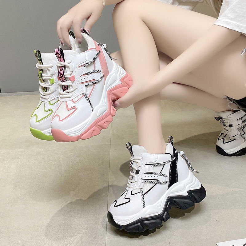 (Hàng Có Sẵn) Giày Thể Thao Đế Dày Tăng Chiều Cao Màu Hồng Thời Trang Hè Thu 2021 Dành Cho Bạn Nữ