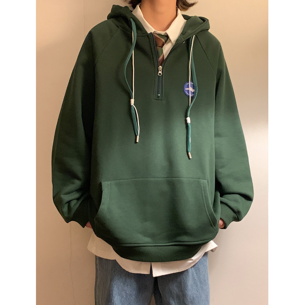 Áo Khoác Hoodie Nỉ Dáng Rộng Phối Khóa Kéo Cá Tính Cho Nam