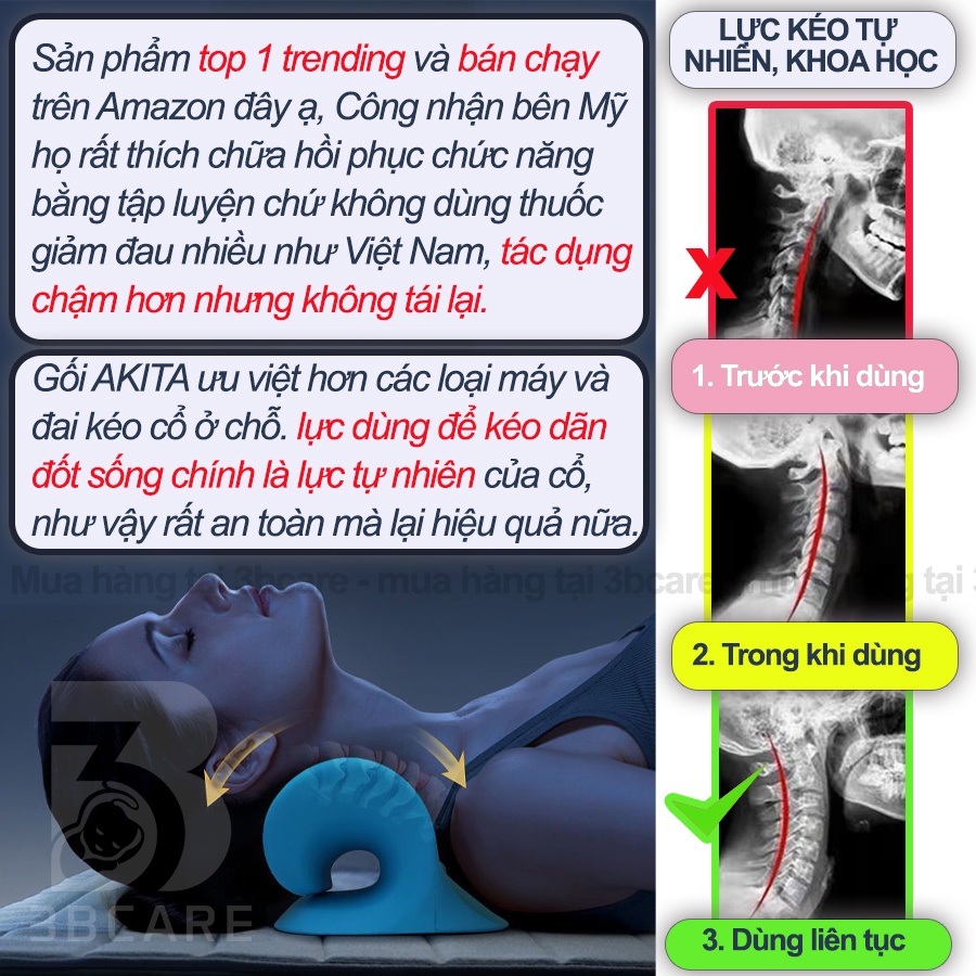 Gối massage cổ vai gáy AKITA K27 phòng chống nắn chỉnh thoát vị an toàn - Shop 3B Care