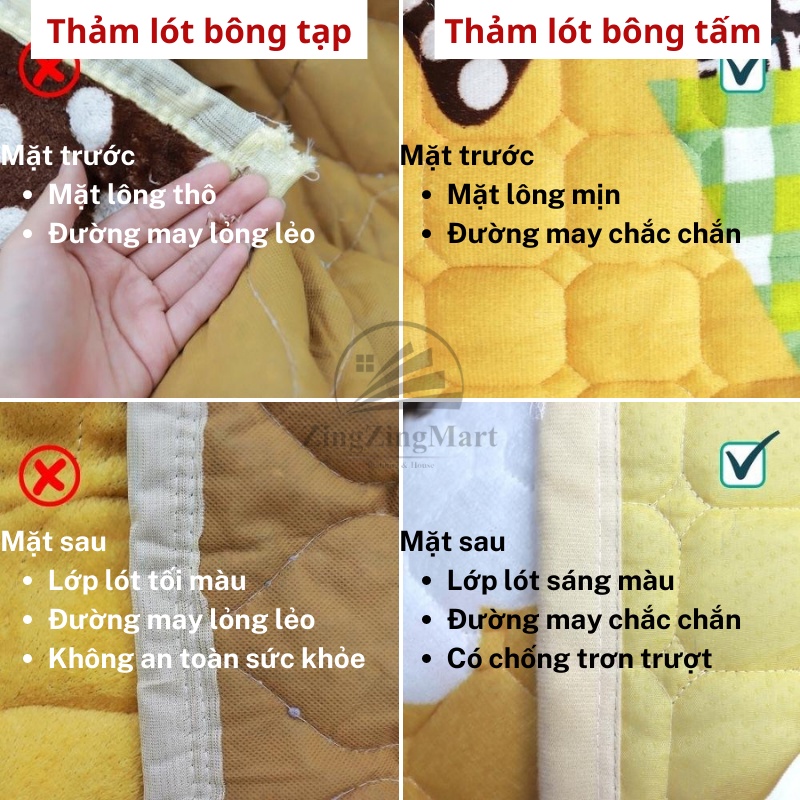 Thảm Nỉ Nhung Bông Tấm ZingZingMart Trải Nệm Nhiều Kích Thước - Mặt Sau Chống Trơn Trượt