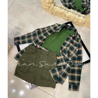 (SHOP TÁO ĐỎ BIGSIZE 50KG ĐẾN 90kg) set 3 món áo sơ mi caro