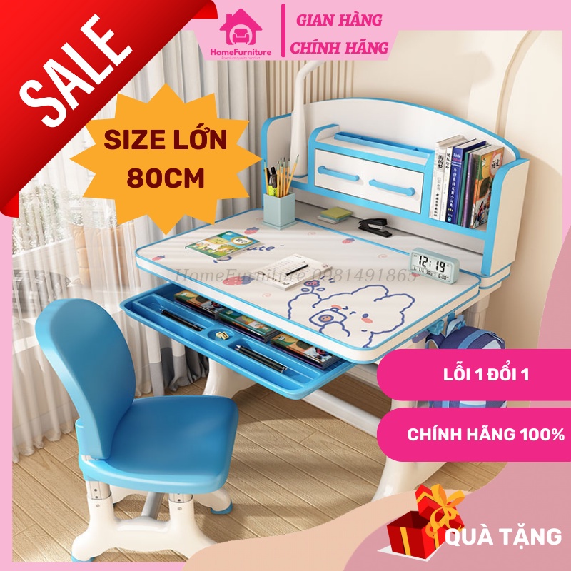 Bộ bàn ghế học sinh K05 - Bộ bàn học cho bé có giá sách chống gù, Độ bền hơn 20 năm, Size lớn 80cm Home Furniture