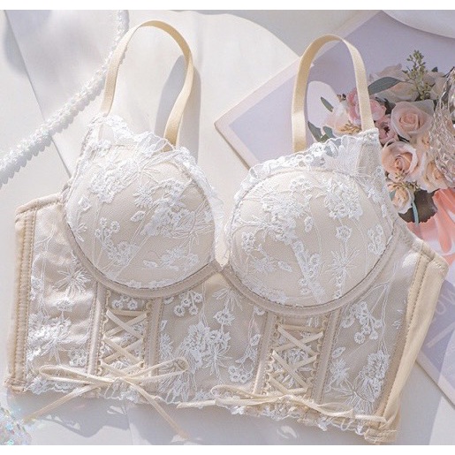 Áo bra corset voan họa tiết hoa lá dáng lửng Tím Bra cao cấp, Áo bralette nữ có gọng đệm nâng ngực gợi cảm M10