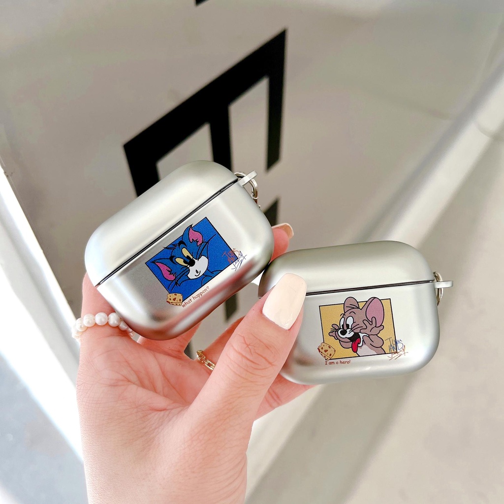 Vỏ Bảo Vệ Hộp Sạc Tai nghe không dây Airpods Pro 2 Gen 2022 Bằng Tpu PC Cứng Nhám Mạ Điện Chống Sốc / Trầy Xước Hình Mèo Và