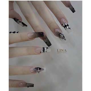 Mẫu nailbox móng up đen caro hallowen