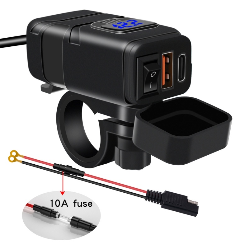 Cục Sạc Nhanh USB Kép QC3.0 Chống Nước Với Vôn Kế Cho Xe Máy
