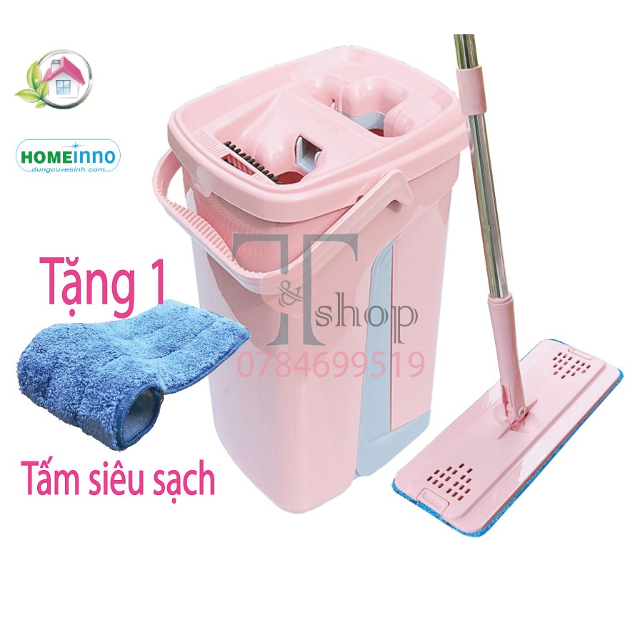 Cây Lau Nhà Tự Vắt Xả Thông Minh Thùng 2 Ngăn Homeinno Bảng Lau Chữ Nhật Xoay 360 Độ