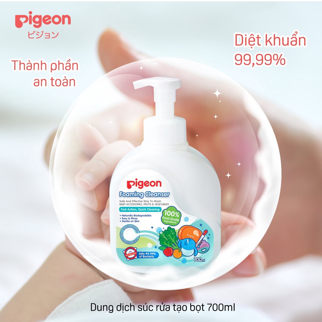 Dung Dịch Súc Rửa Bình Sữa Dạng Bọt Pigeon 700ml (HSD:24/09/2023)