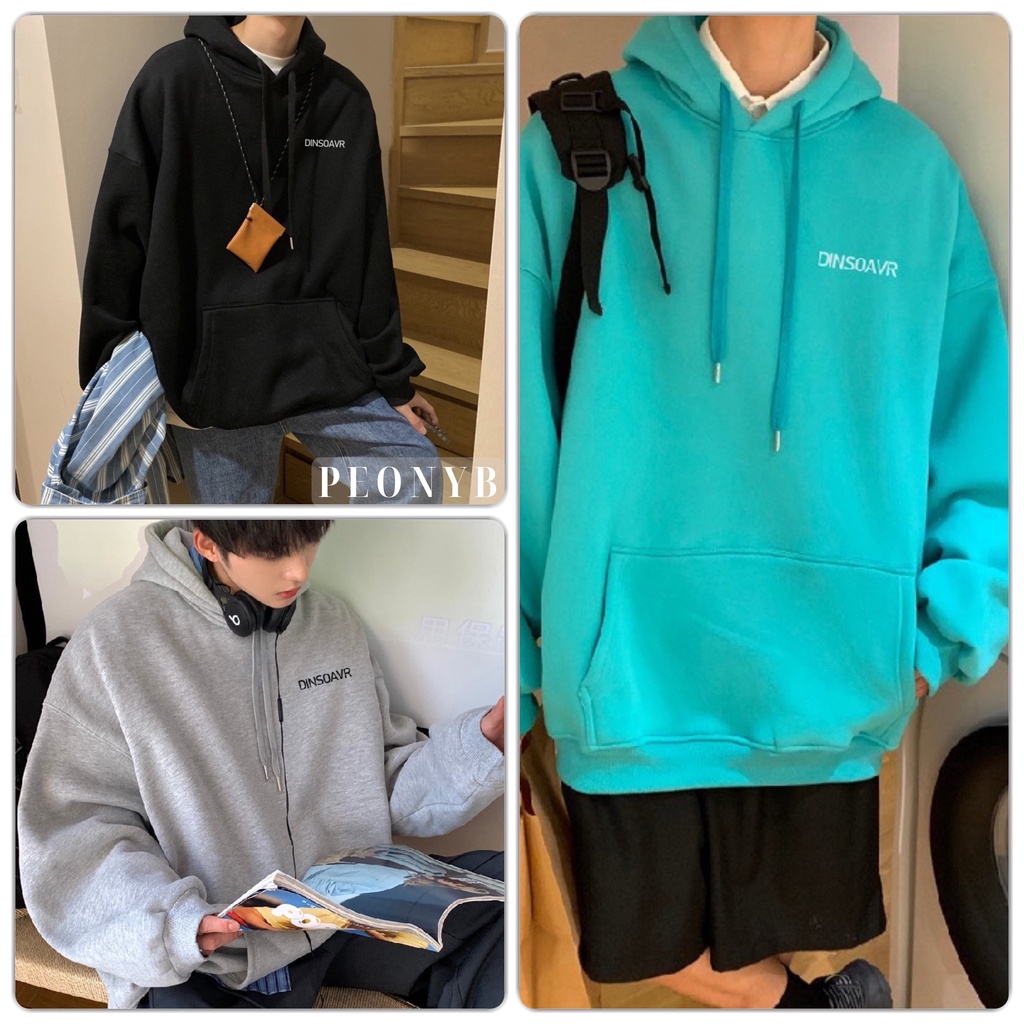 Áo hoodie nỉ ngoại Dinsoavr Unisex [FREESHIP] Hoodies form rộng tay phồng kiểu dáng basic đường phố hàn quốc peonyb