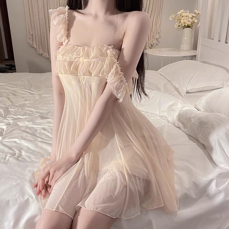 SP.80 Váy hai dây cánh tiên tiểu thư xoè bèo dễ thương, Đầm ngủ Quảng Châu cao cấp