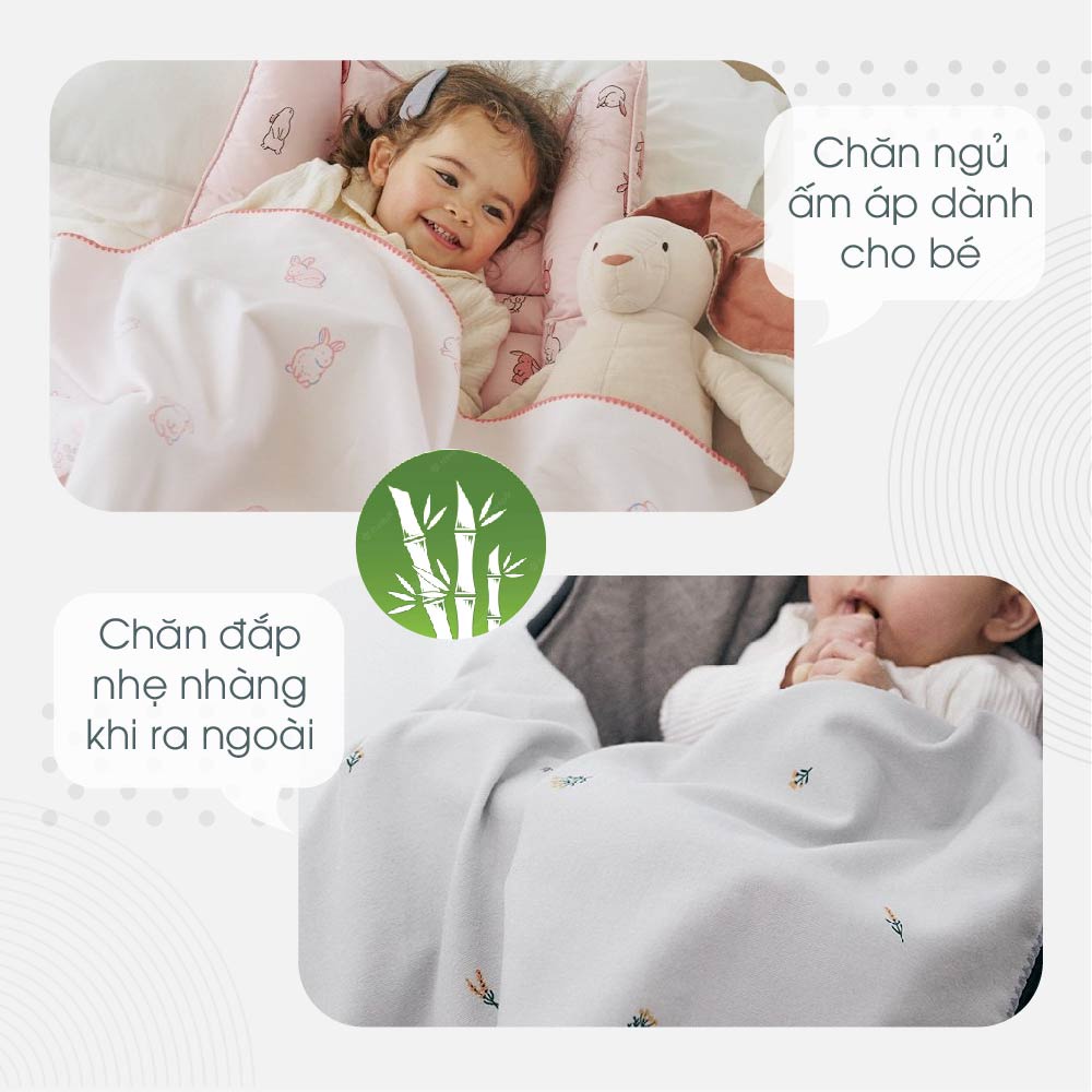 Chăn Cotton Sợi Tre 4 Mùa Cho Bé, Mềm Mịn, Thoáng Khí, An Toàn Cho Bé - Thương hiệu DonoDono Hàn Quốc