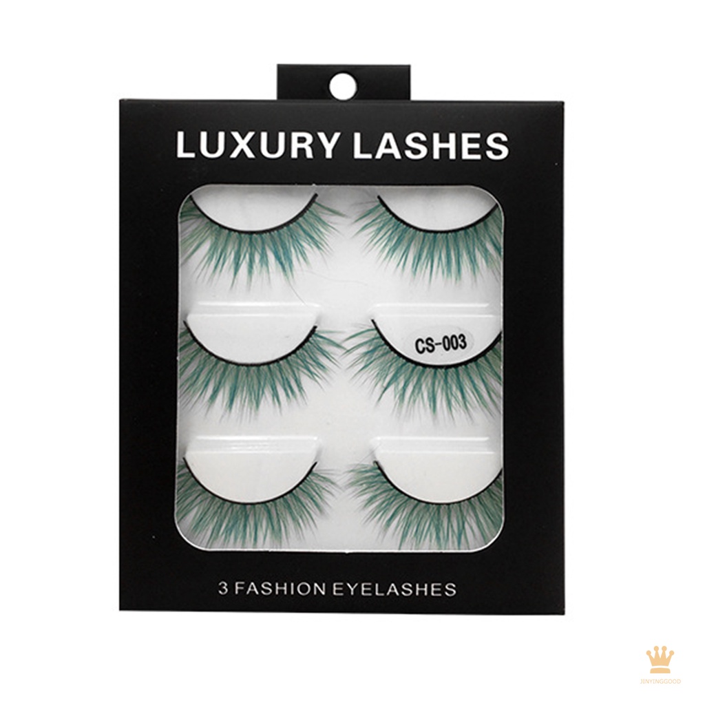 Set 3 Cặp Lông Mi Giả 3D Nhiều Màu Sắc Dày Và Cong Tông Tím Xám Xanh Dương