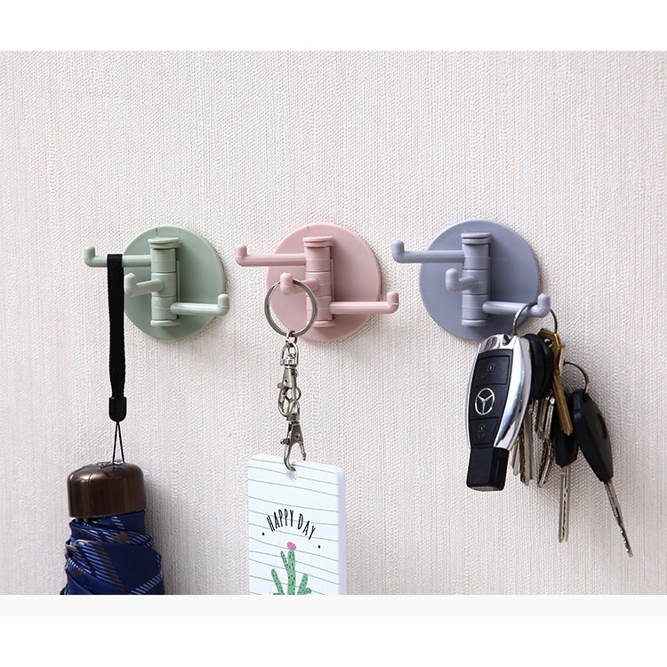 Móc Nhựa Dán Tường 3 Nhánh Kèm Miếng Dính Tường 3IN1 Tiện Lợi MÓC XOAY 180° TREO ĐỒ ĐA NĂNG