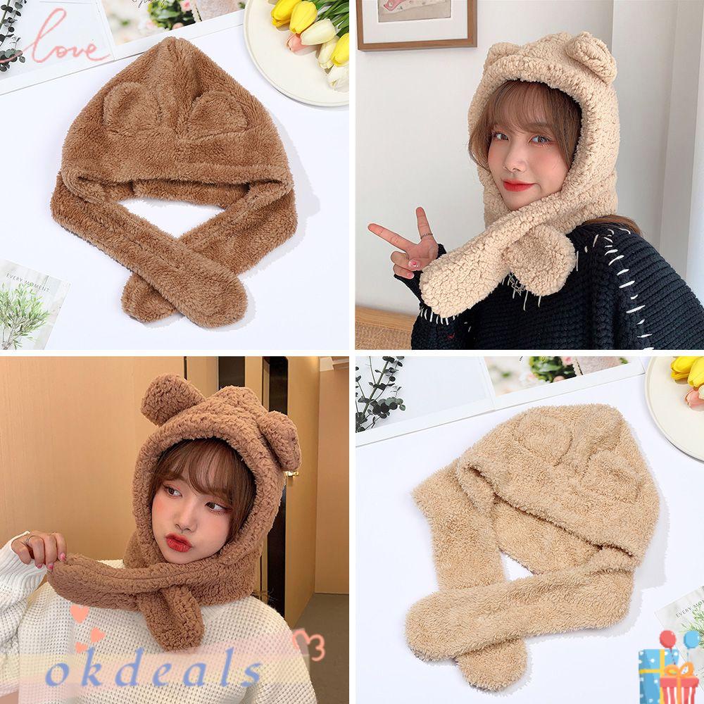 Mũ Tai Gấu Đội Khăn Choàng Cổ Chống Gió Mùa Đông Dễ Thương Cho Nữ