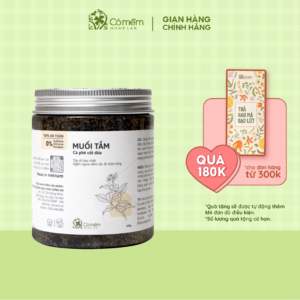Muối Tắm Tẩy Da Chết Body Cafe Cốt Dừa Giúp Body Sáng Mịn Cỏ Mềm 250g