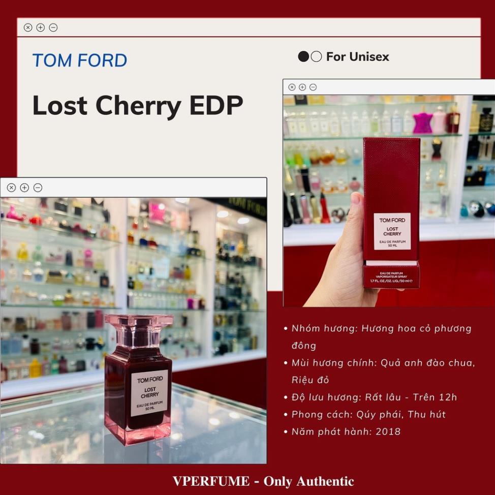 Fullbox Nước hoa unisex Tom Ford Lost Cherry EDP - Hương quả anh đào chua và rượu vang đỏ sang trọng, quý phái