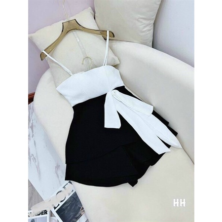 [11.11 Sale Freeship] Set bộ tiểu thư nữ,set bộ áo hai dây cọt nơ eo phối quần đùi màu sắc thanh lịch phong cách xì  tee