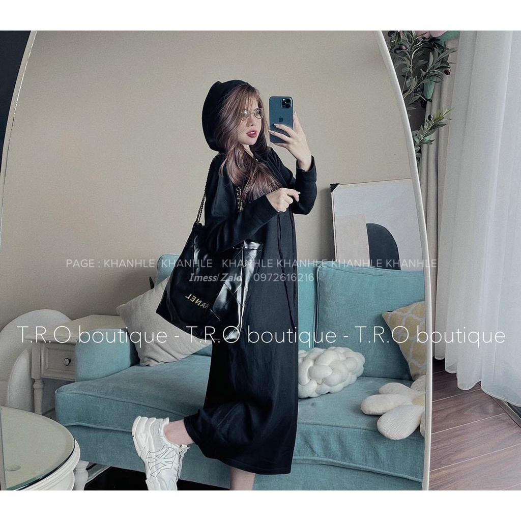 Váy len suông trơn mũ khóa midi hàng QC mềm mịn