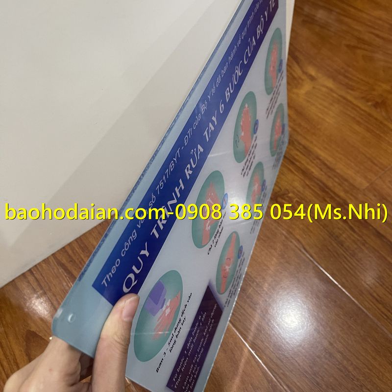 Bảng quy trình rửa tay 6 bước đúng tiêu chuẩn chất liệu mica KT30x40cm